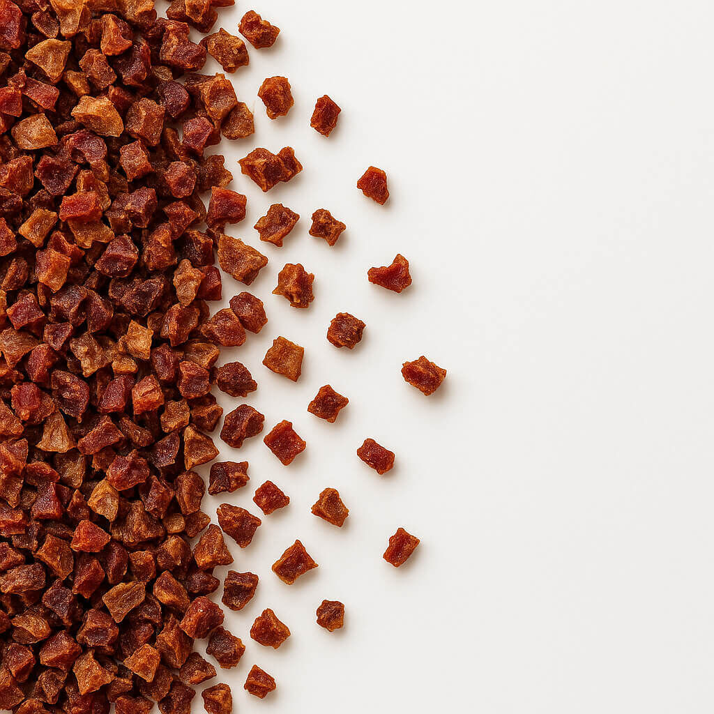 Close-up of small diced dried fruit pieces