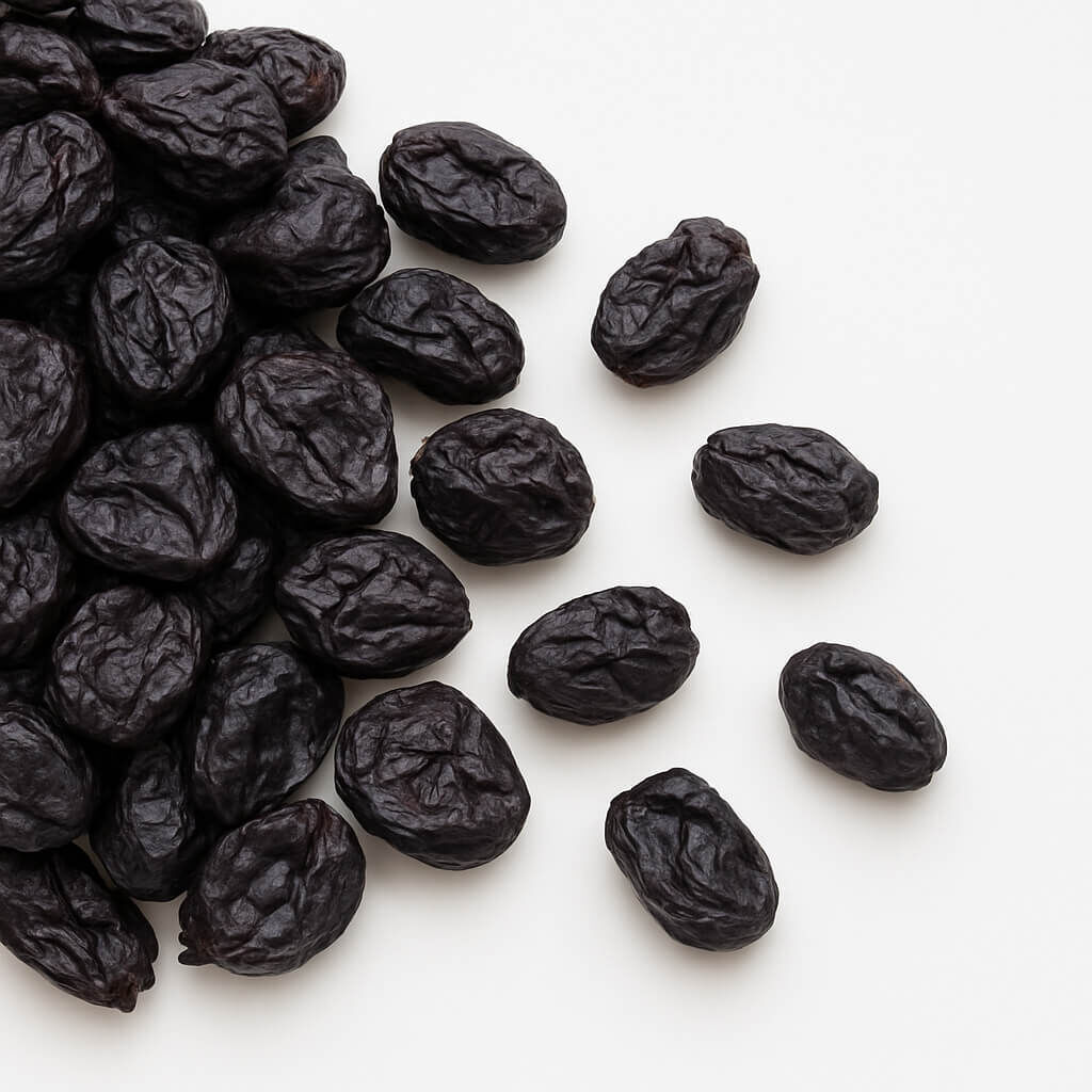 Close-up of dried black raisins