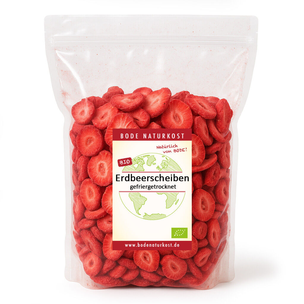 Bag of organic freeze-dried strawberry slices