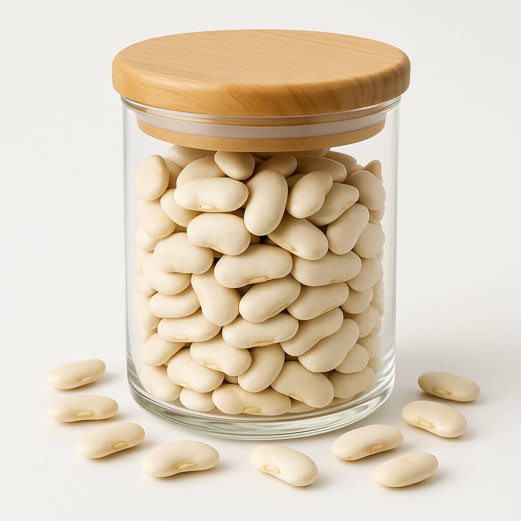 Clear jar filled with white cannellini beans