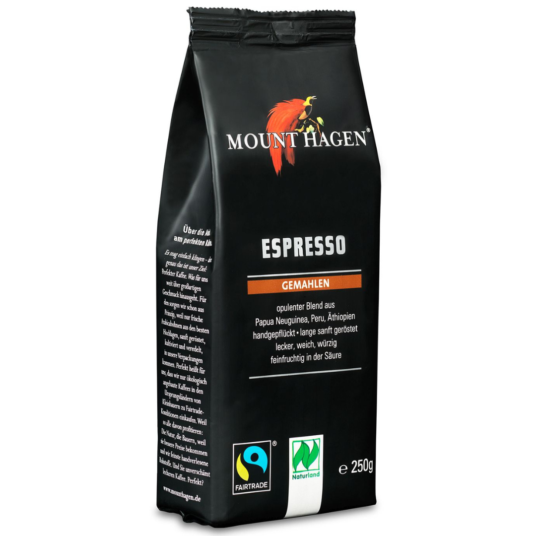 Espresso malet økologisk Naturland Fairtrade Mount Hagen 6x250g blød pakke
