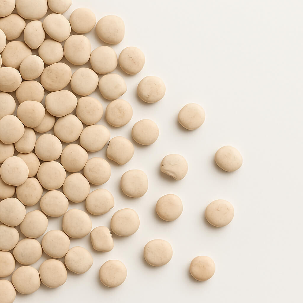 Cream-coated chocolate buttons on white background