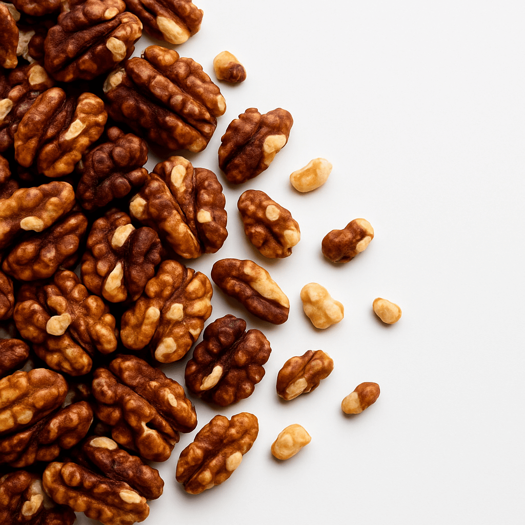 Close-up of shelled walnut halves