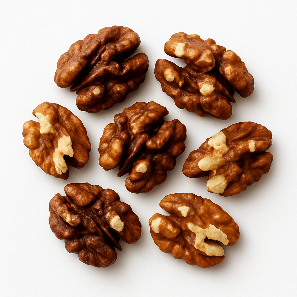 Close-up of shelled walnut halves