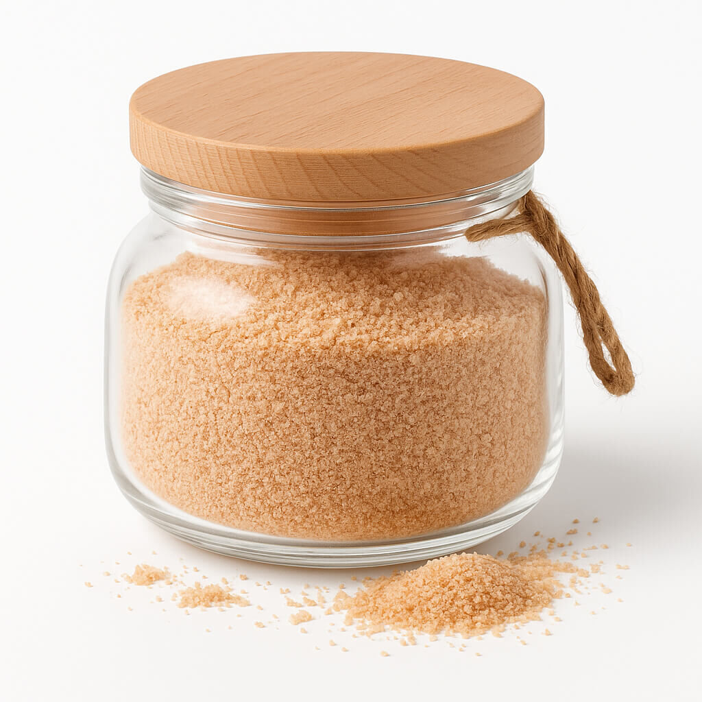 Small glass jar filled with pink salt crystals