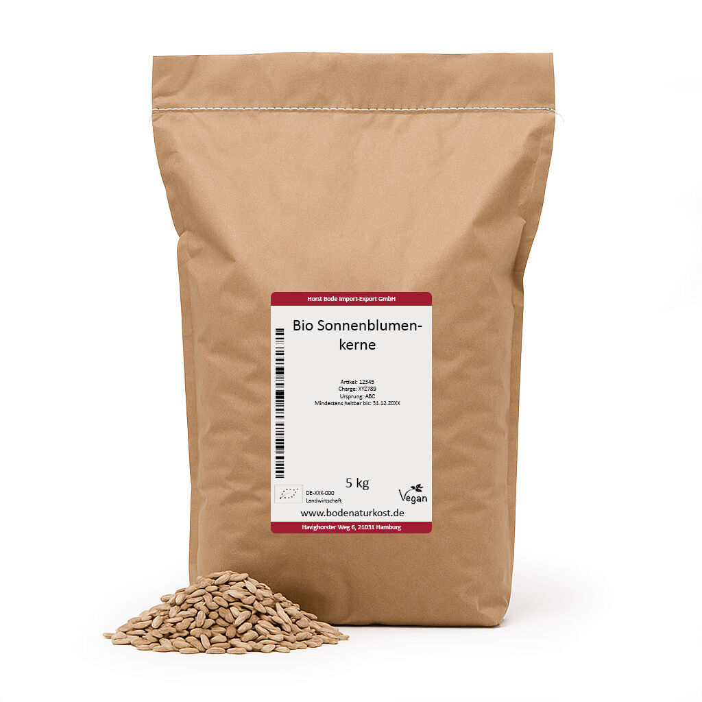 Brown kraft paper bag of organic sunflower seeds