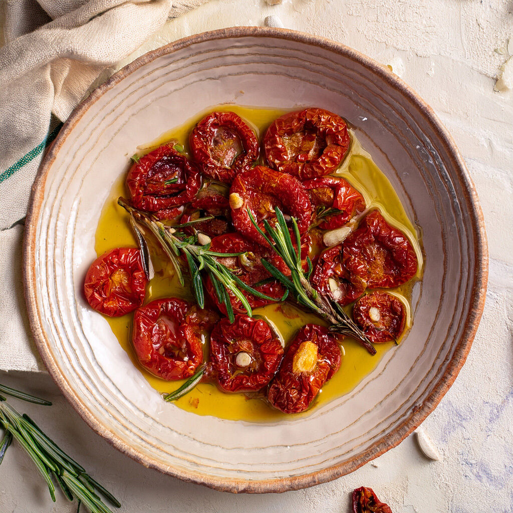 Sun-dried tomatoes in olive oil with rosemary