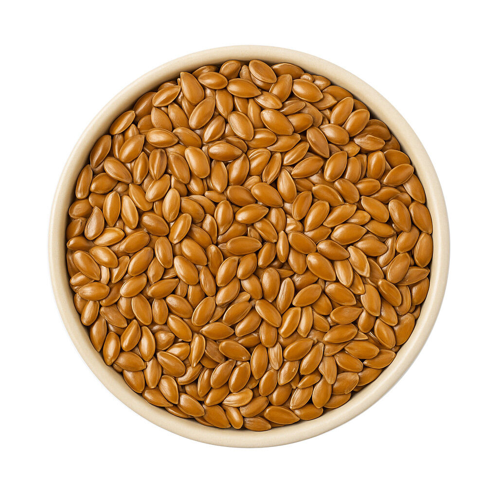 Close-up of flax seeds in a round bowl
