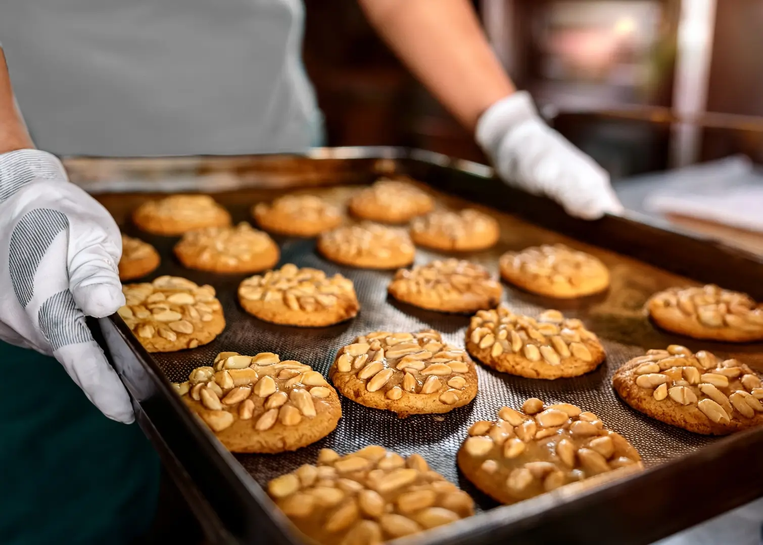 Tray of peanut cookies on baking sheet
