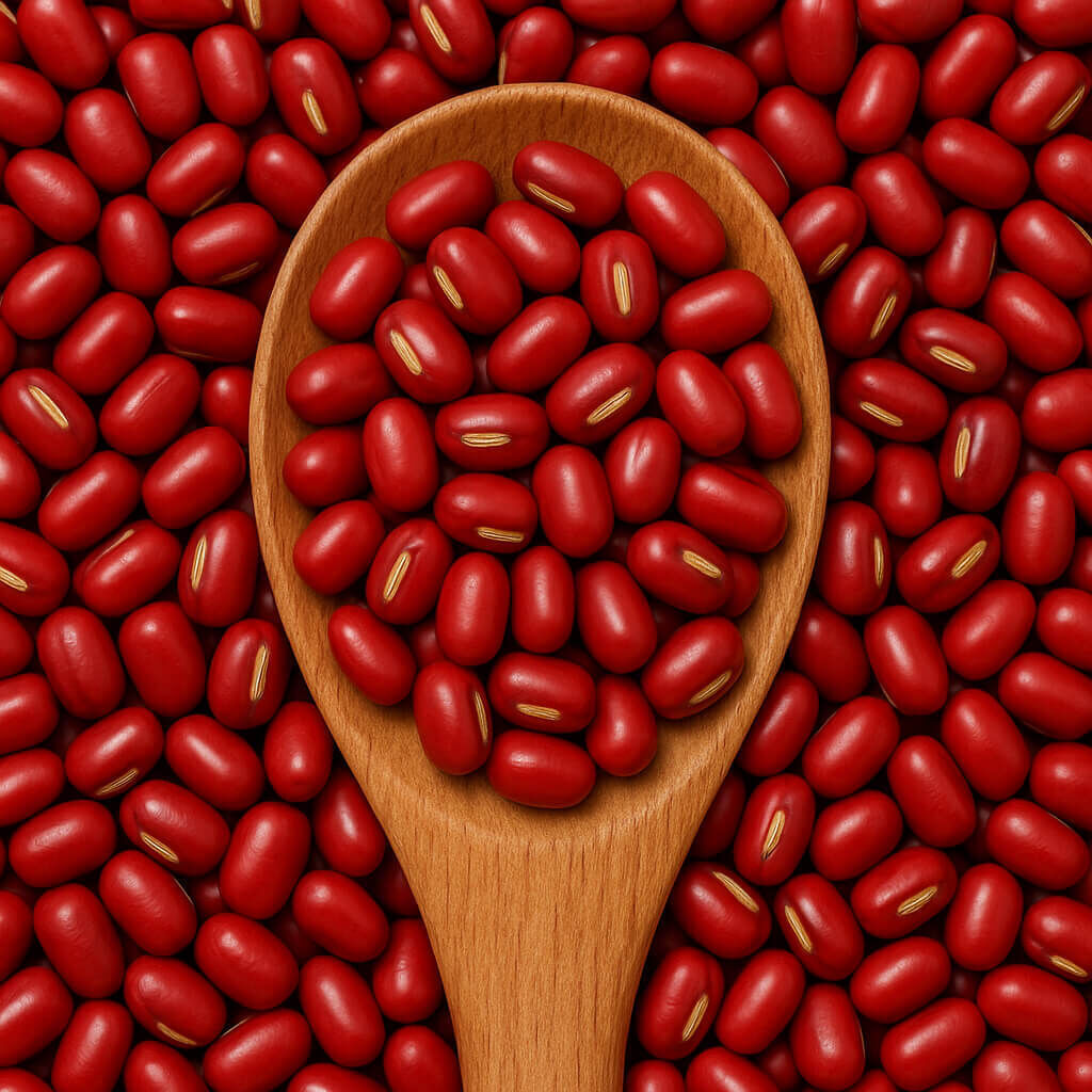 Close-up of red beans in wooden spoon