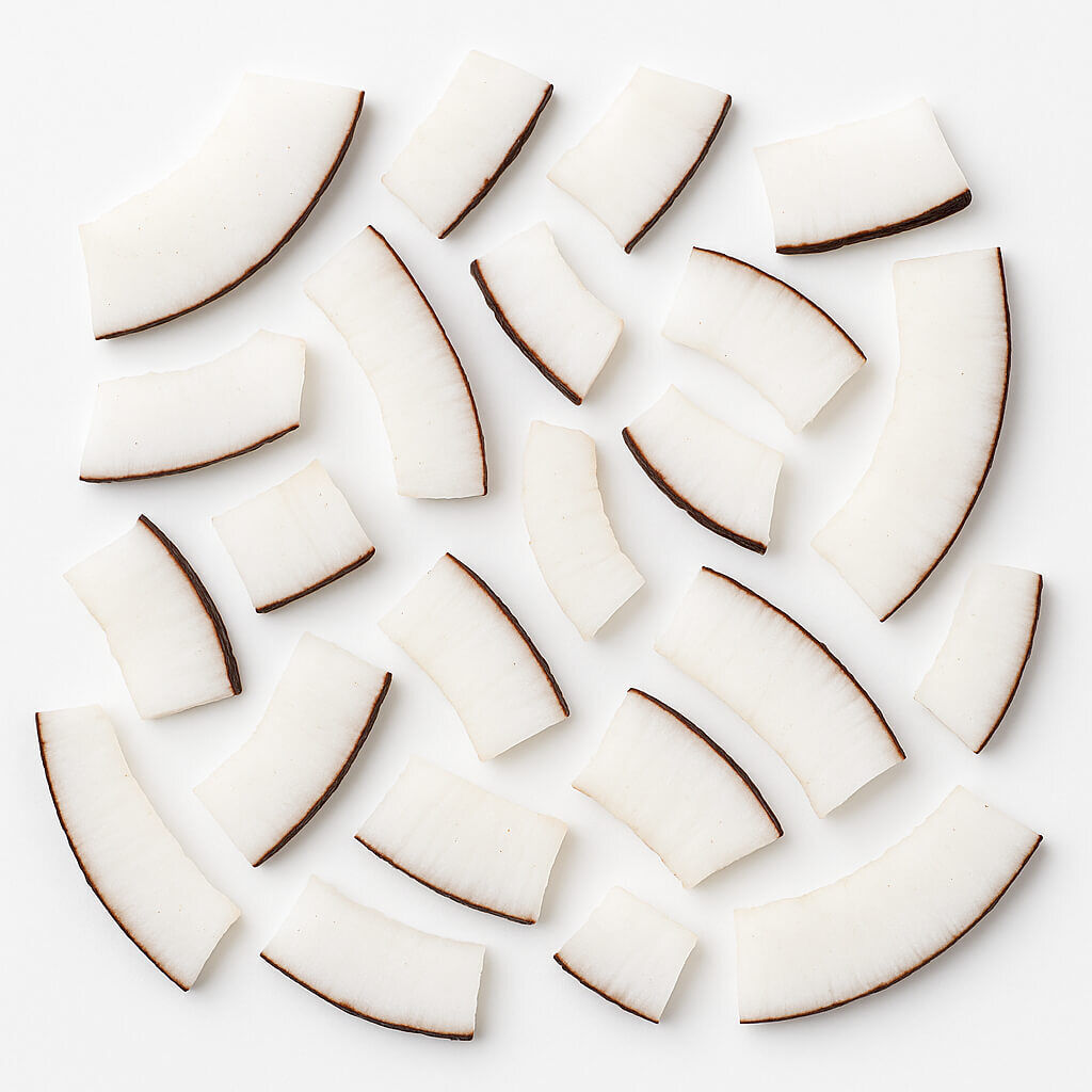 Top view of coconut flesh pieces