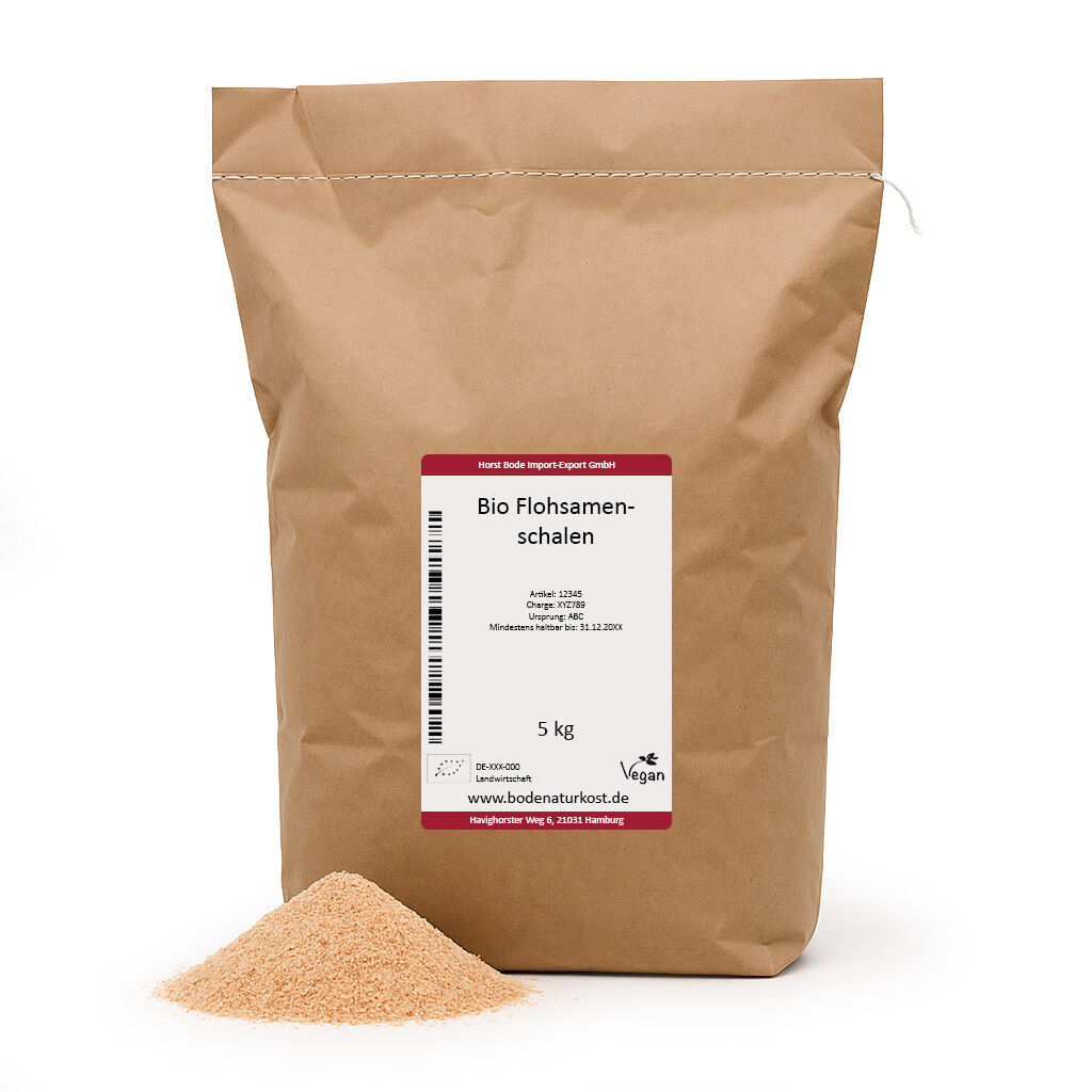 5 kg organic psyllium husk powder in brown paper bag