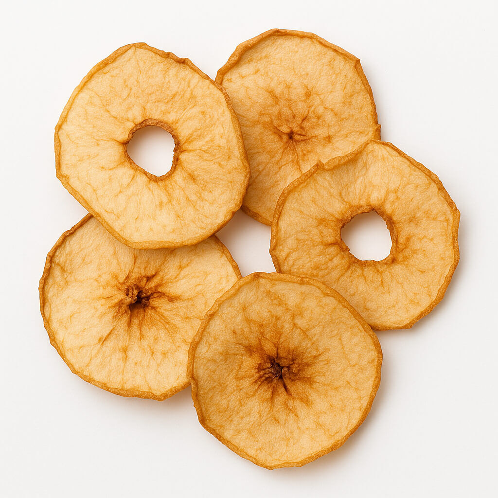 Dried apple rings on white background