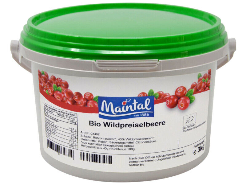 Organic Wild Cranberry Preparation Maintal 3kg with German Organic Sugar