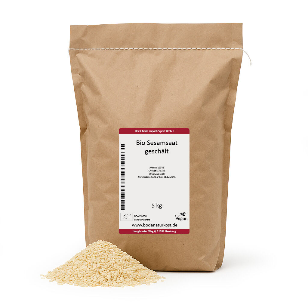 5 kg kraft paper bag of organic hulled sesame seeds