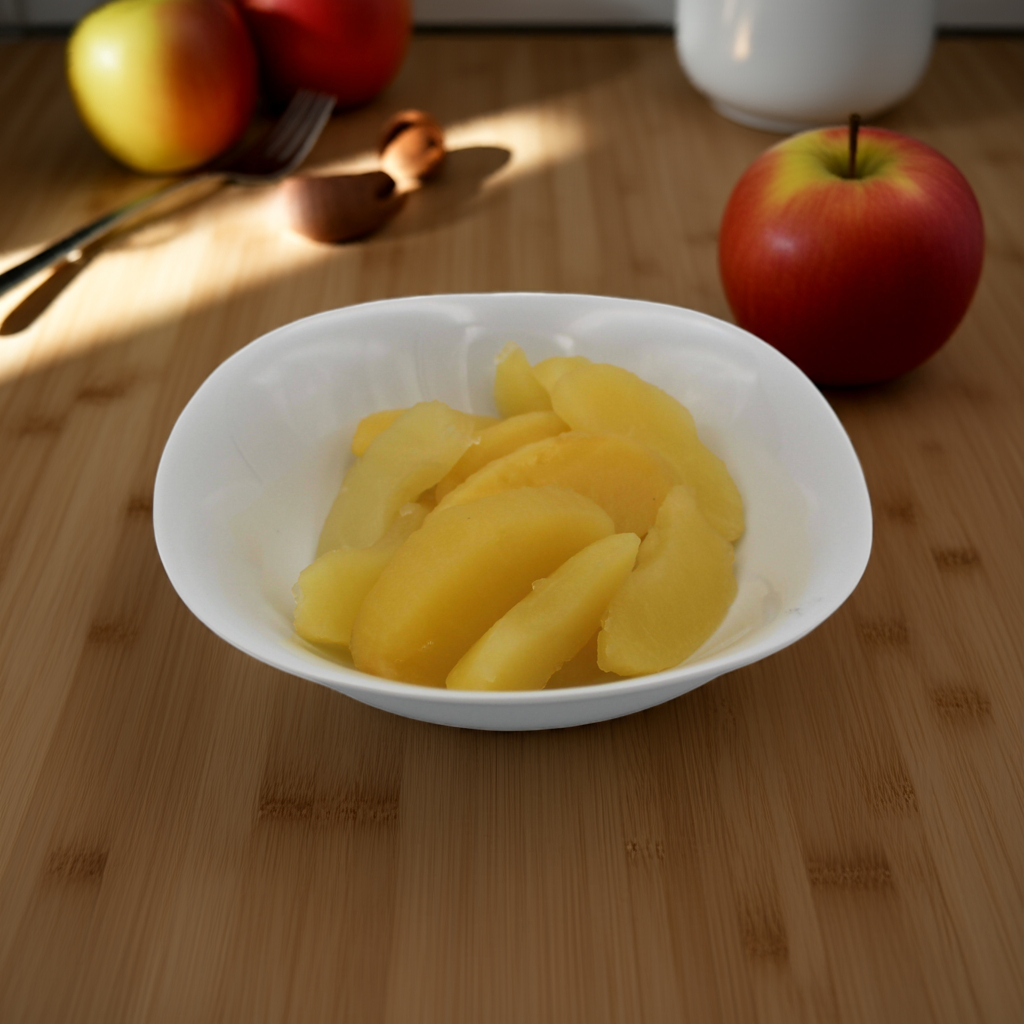 Organic Apple pieces fill quantity 4.6 kg, drained weight 4.05 kg