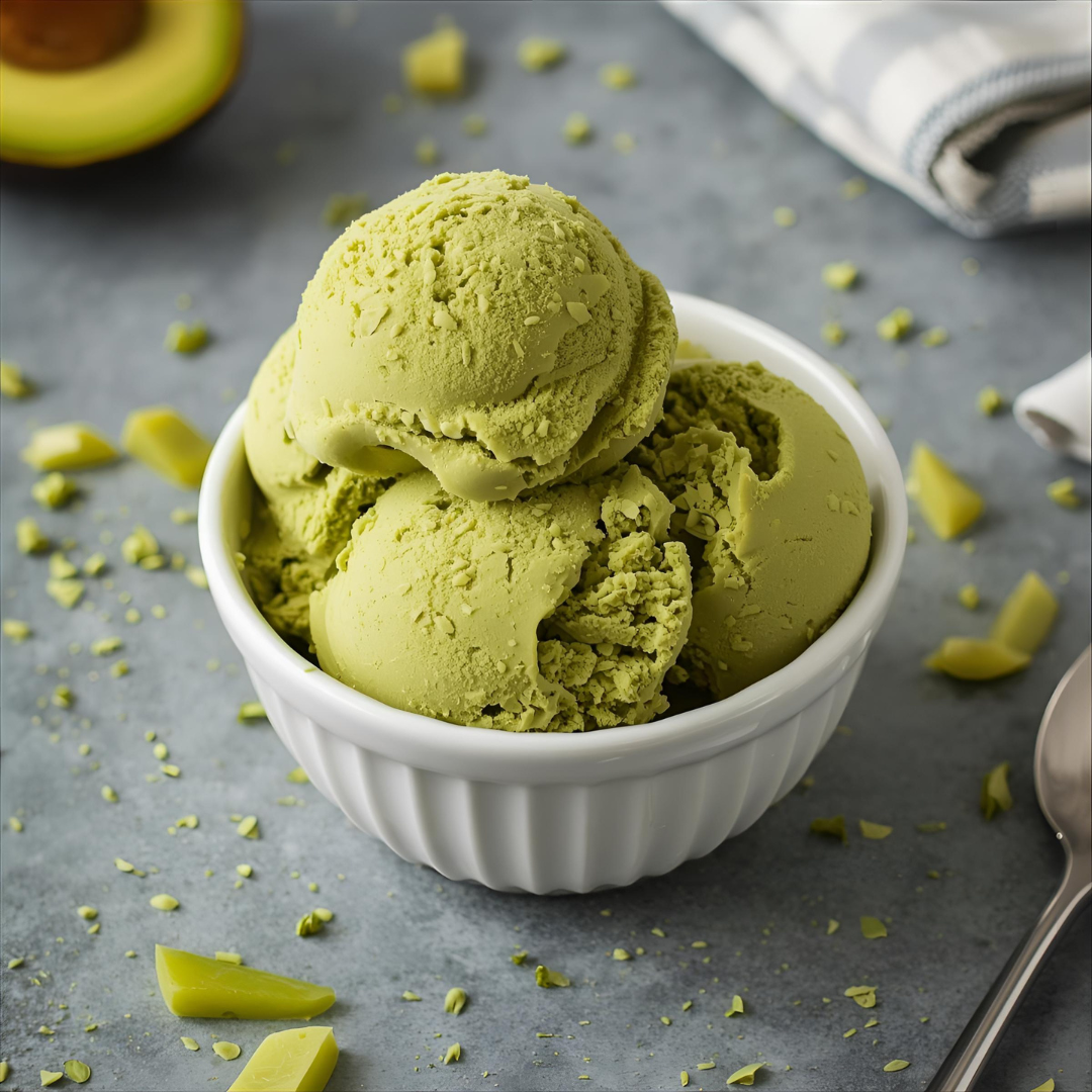 Three scoops of green matcha ice cream