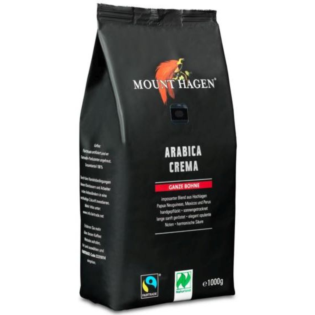 Kaffe Arabica Crema hele bønner økologisk Naturland Fairtrade Mount Hagen 6x1kg