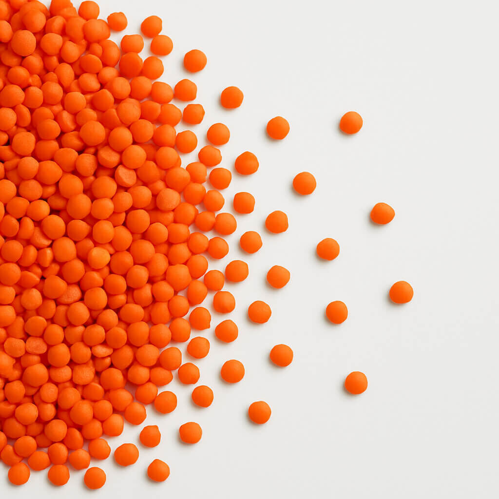 Close-up of scattered orange round sprinkles