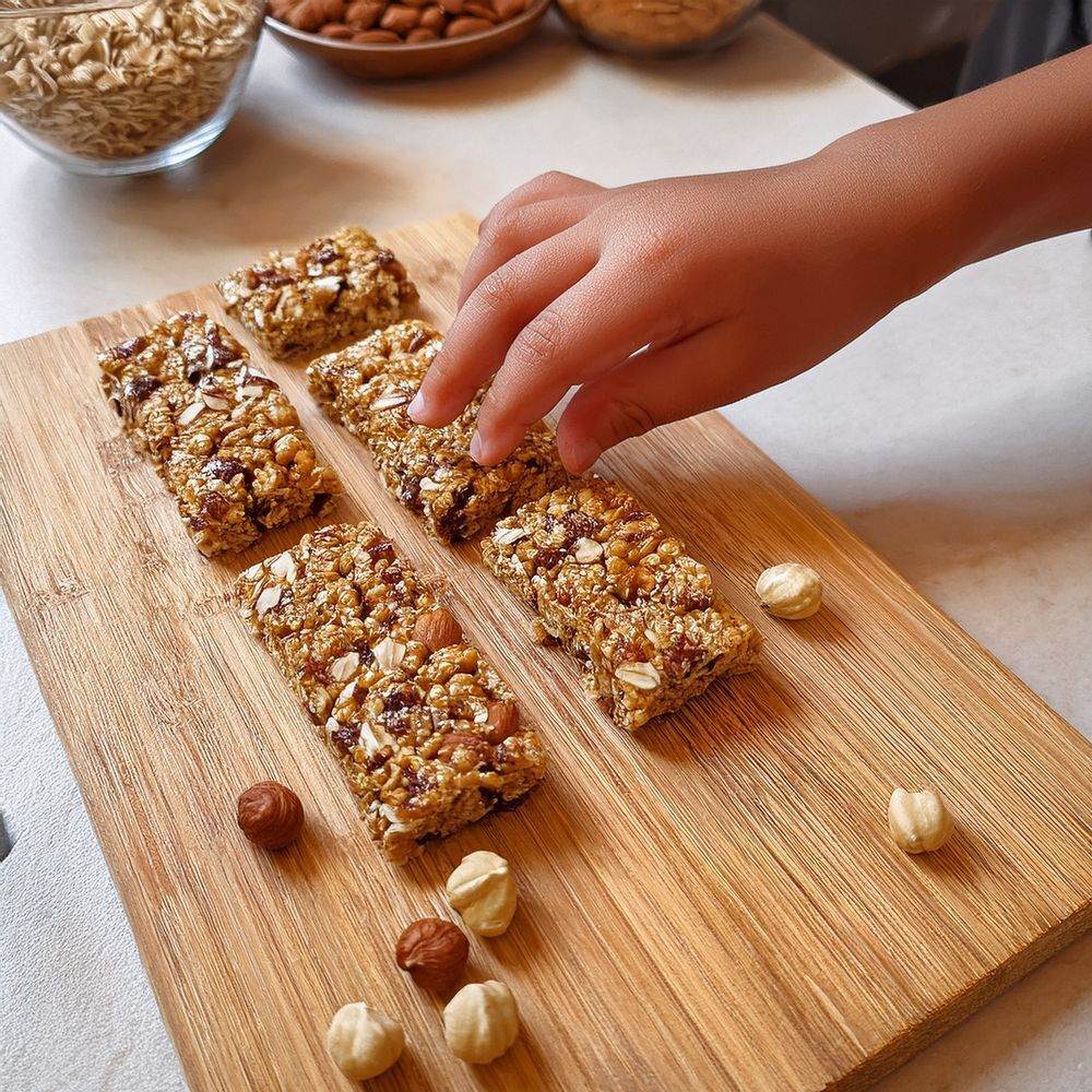 Child's hand picking a granola bar