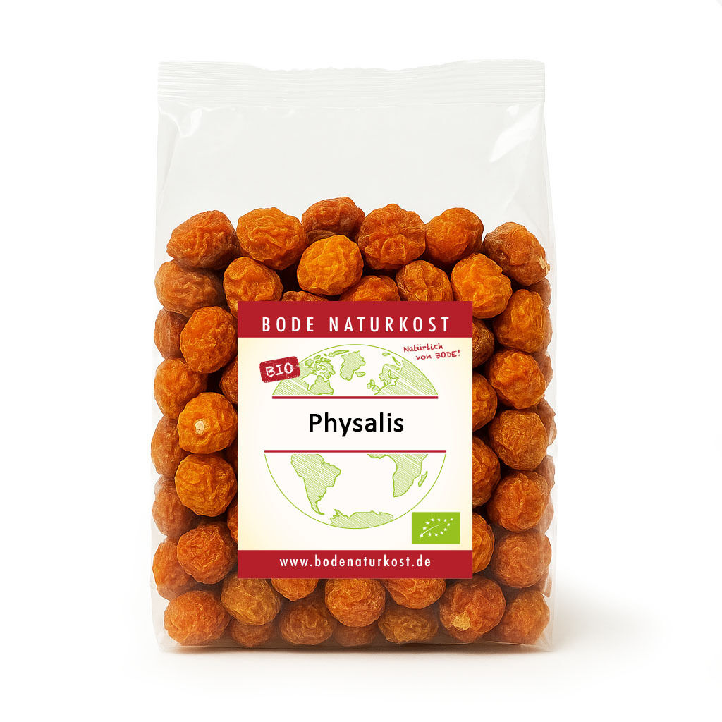 Clear bag of organic dried physalis (ground cherries)