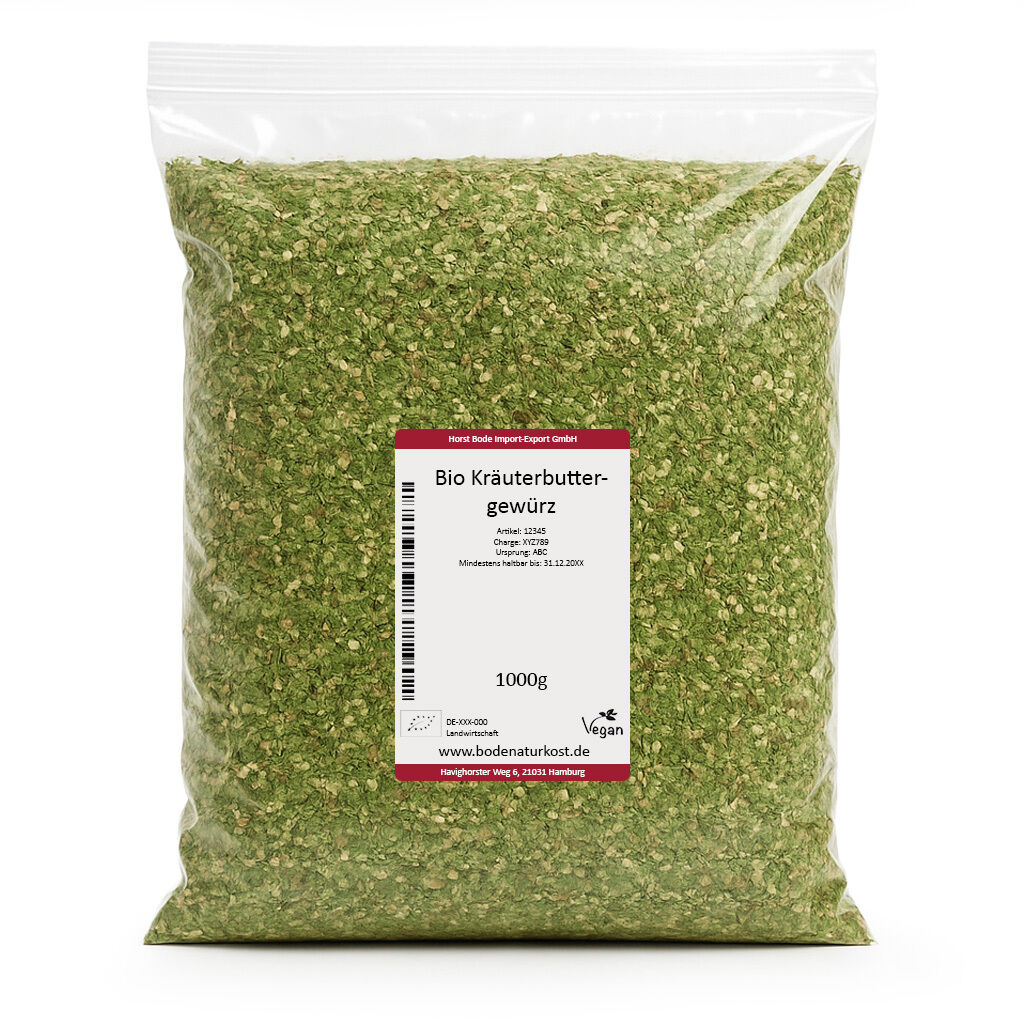 A package of organic herb butter spice weighing 1000g