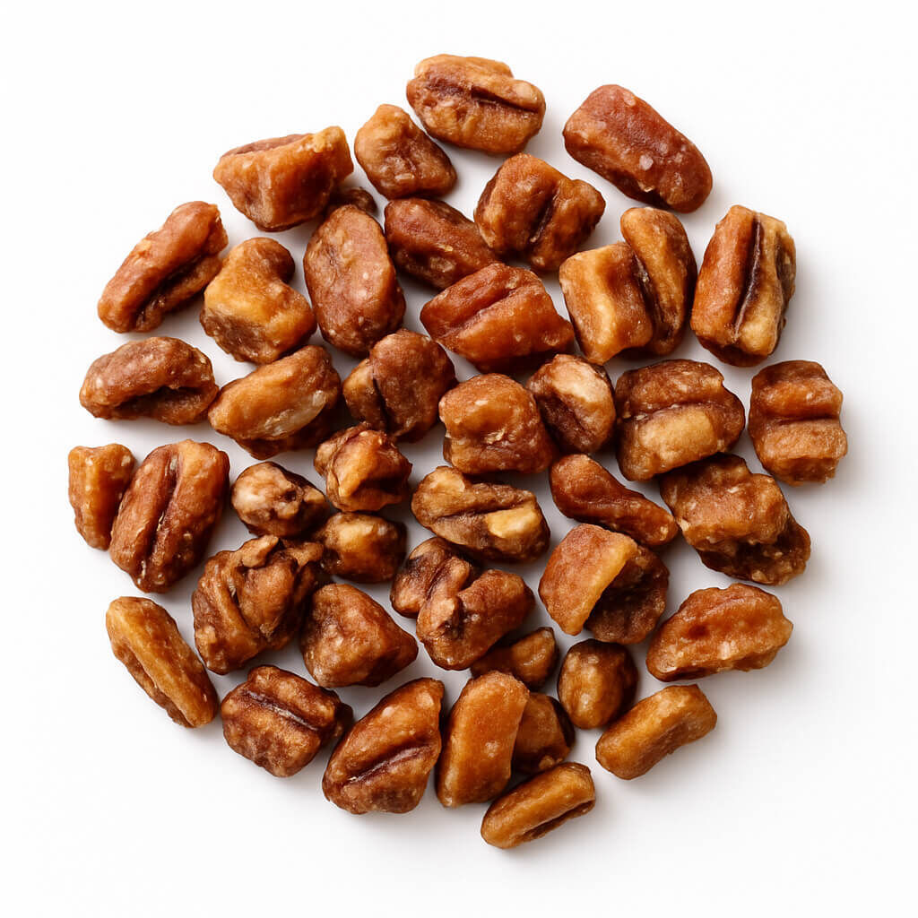 Honey-roasted peanuts on white background