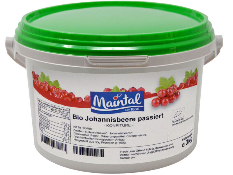 Organic Red Currant Jam Puree Maintal 3kg with German Organic Sugar
