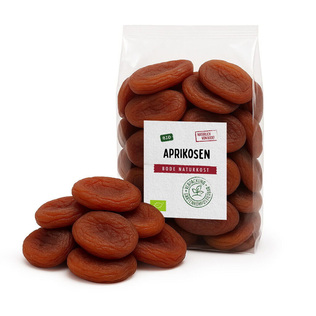 Bag of organic dried apricots from Bode Naturkost