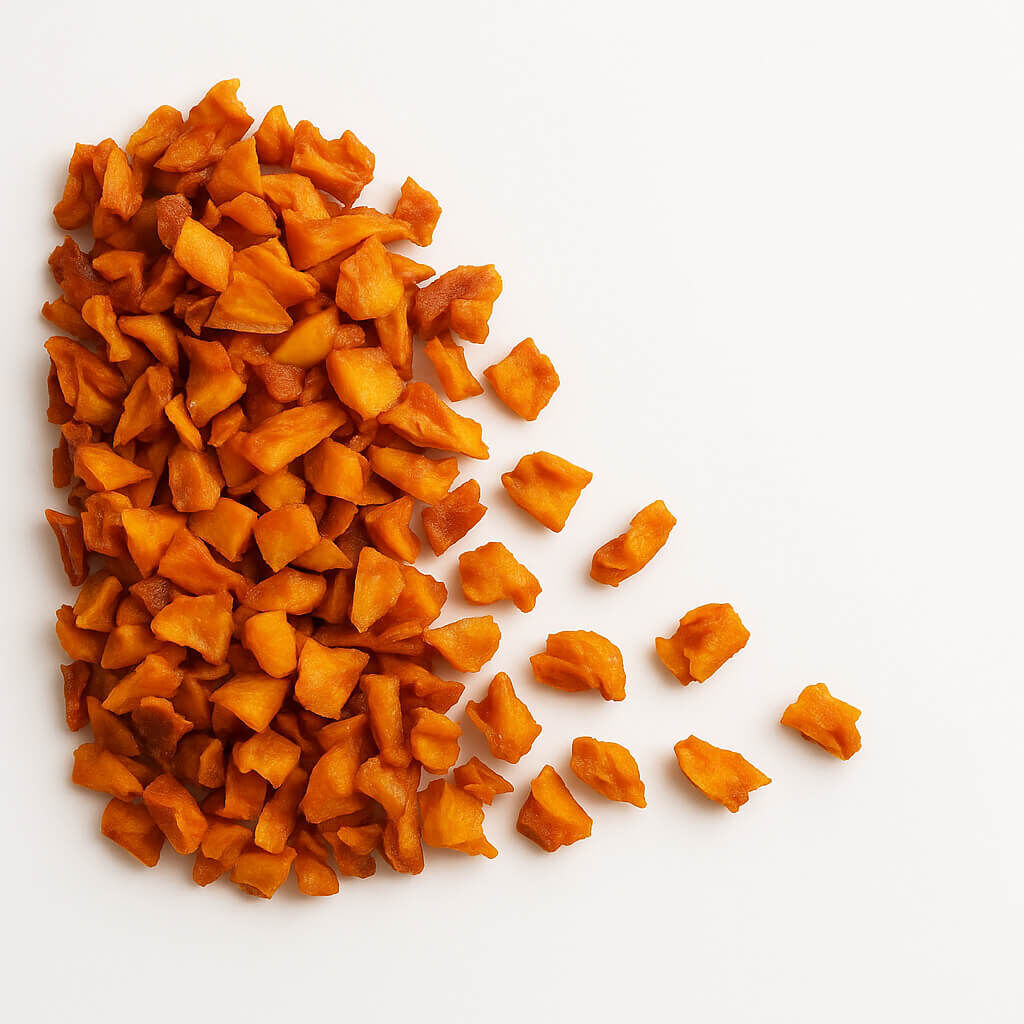 Close-up of diced dried apricot pieces