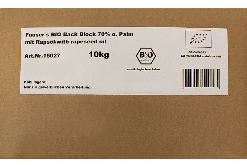 Baking margarine organic, palm oil free, with rapeseed 10kg block FAUSER