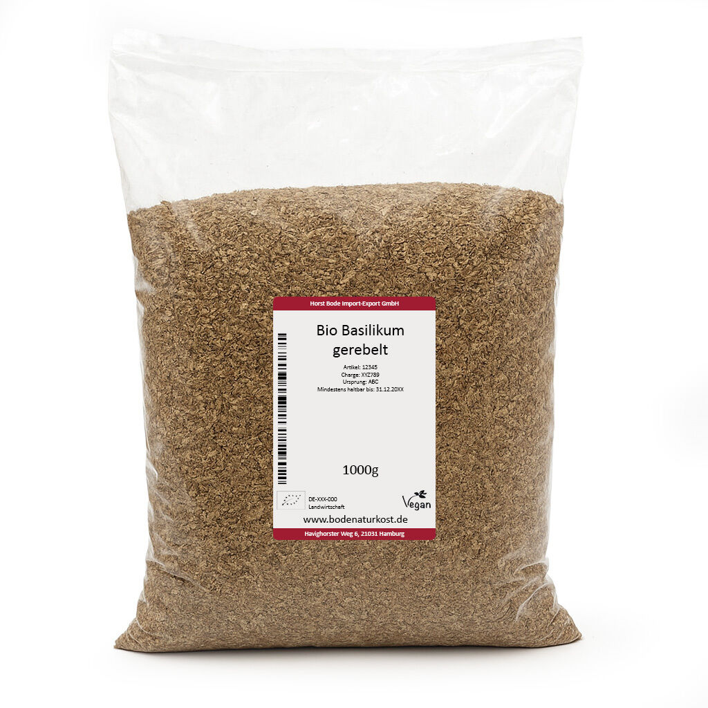 Stor pose med økologisk revet basilikum 1000g