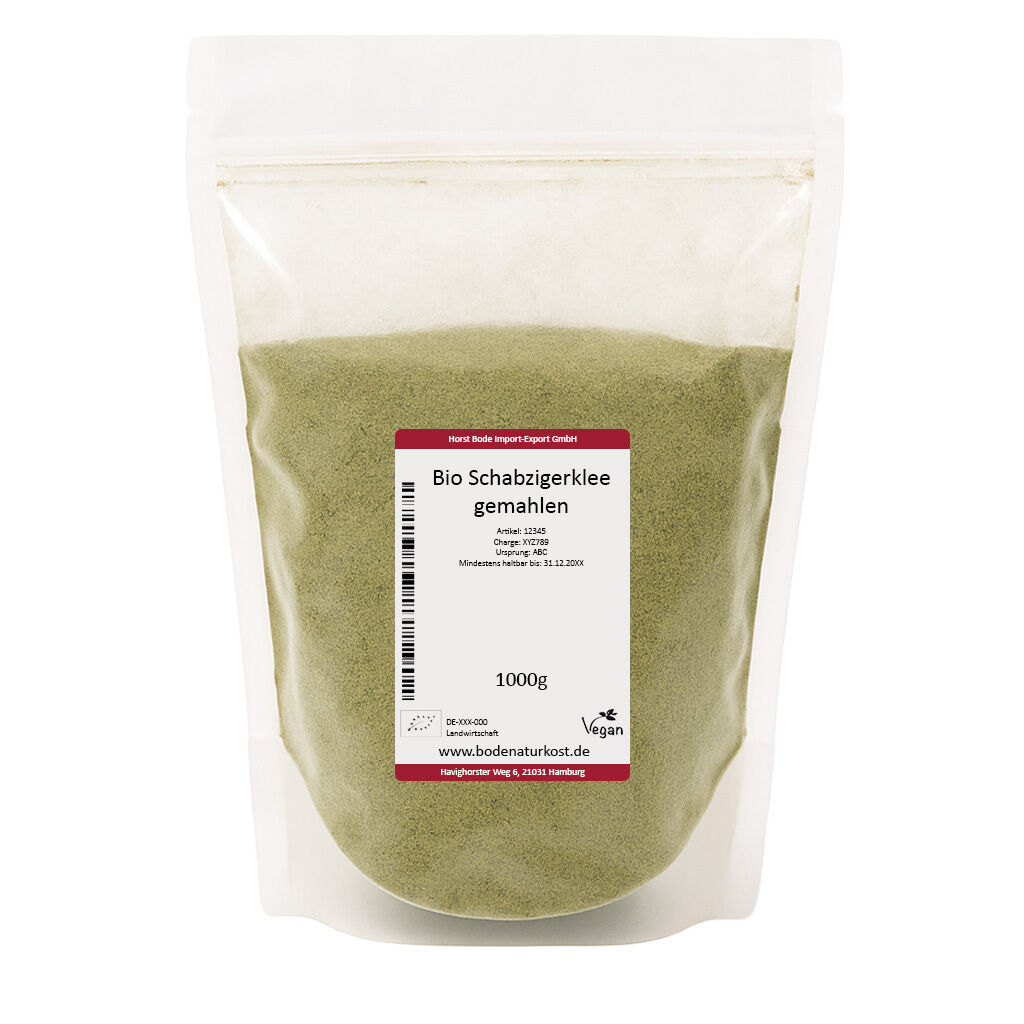 Organic Ground Schabziger Clover in a 1000g resealable pouch