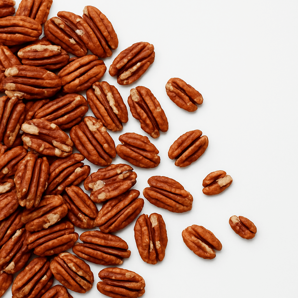 Close-up of raw pecan halves