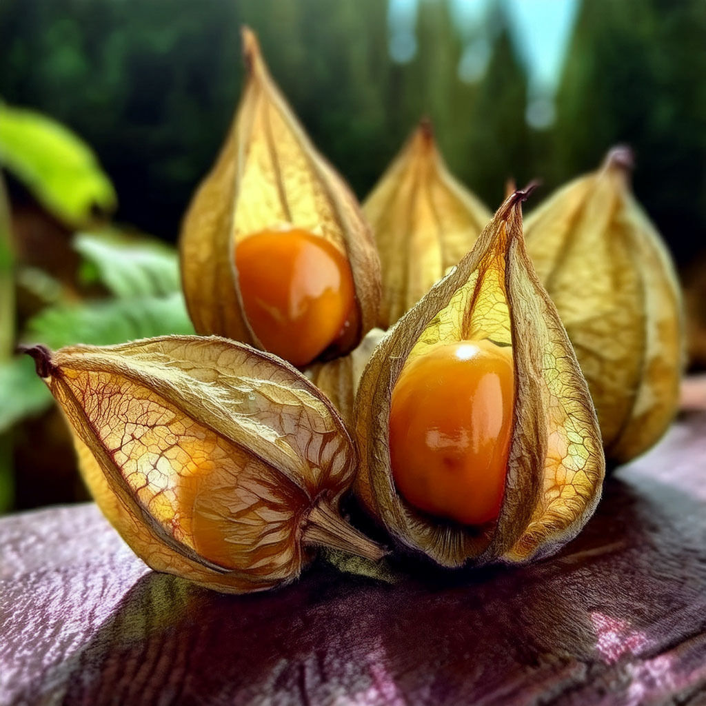 Close-up of ripe cape gooseberries in husks