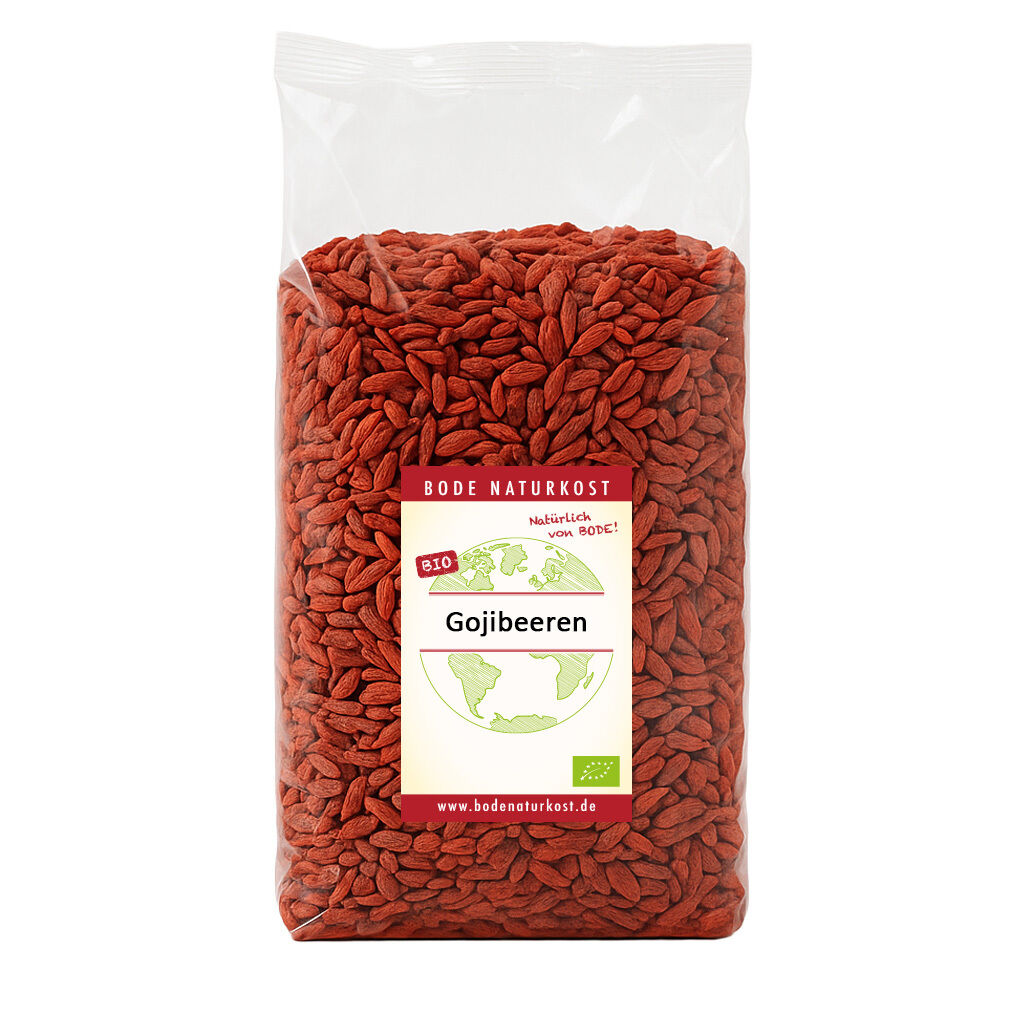 Transparent bag of organic dried goji berries