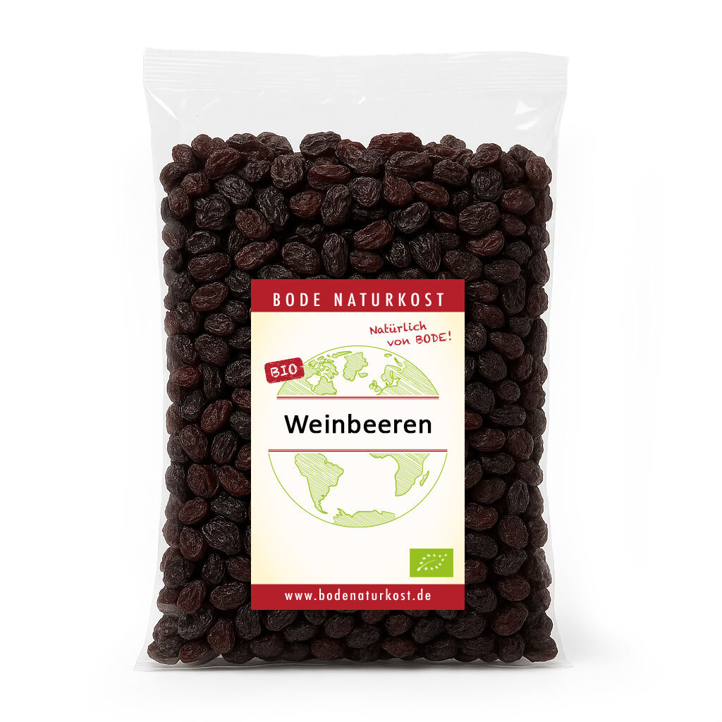 En 500g pakke med økologiske rosiner fra Bode Naturkost