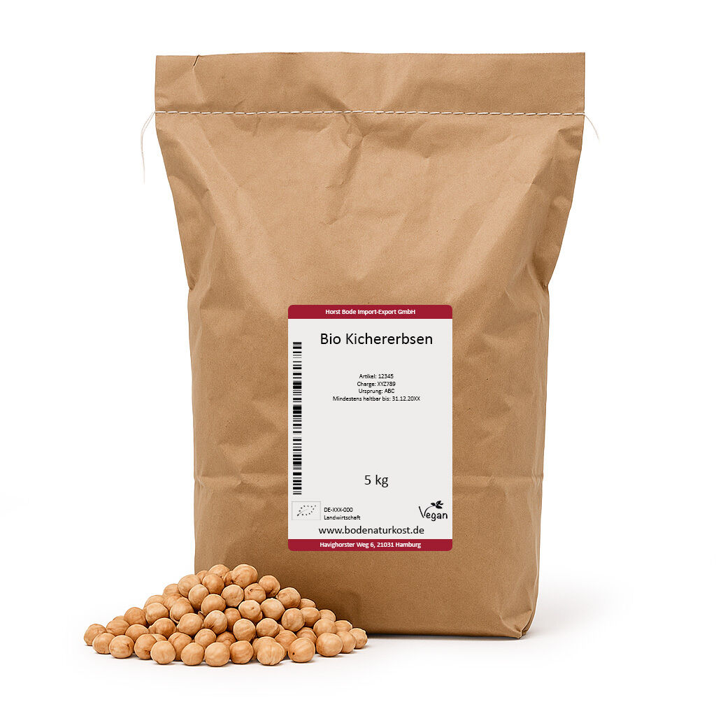 5 kg organic chickpeas in brown paper bag