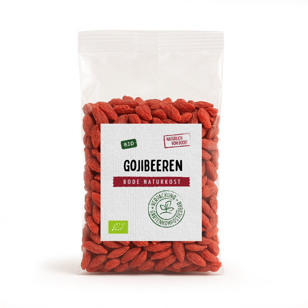 Clear bag of organic dried goji berries