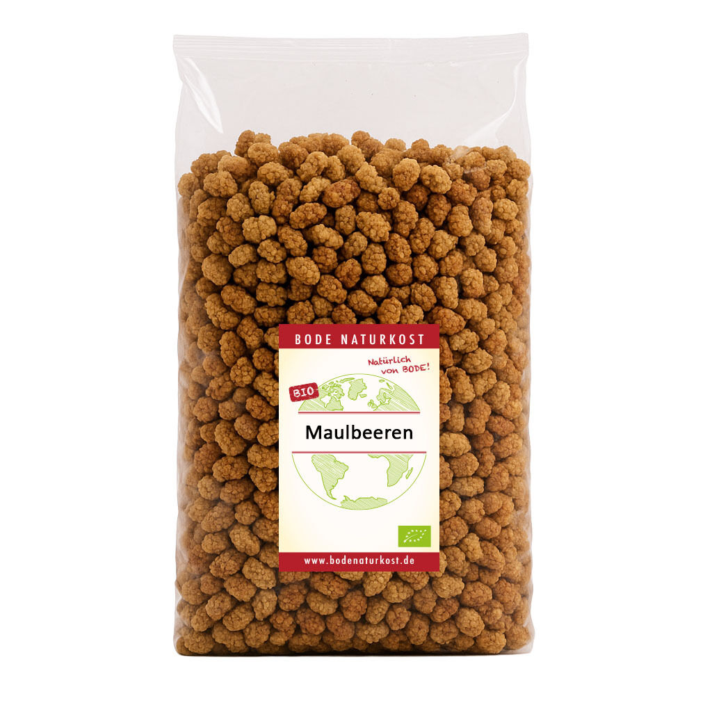 Gennemsigtig pose med økologiske tørrede morbær