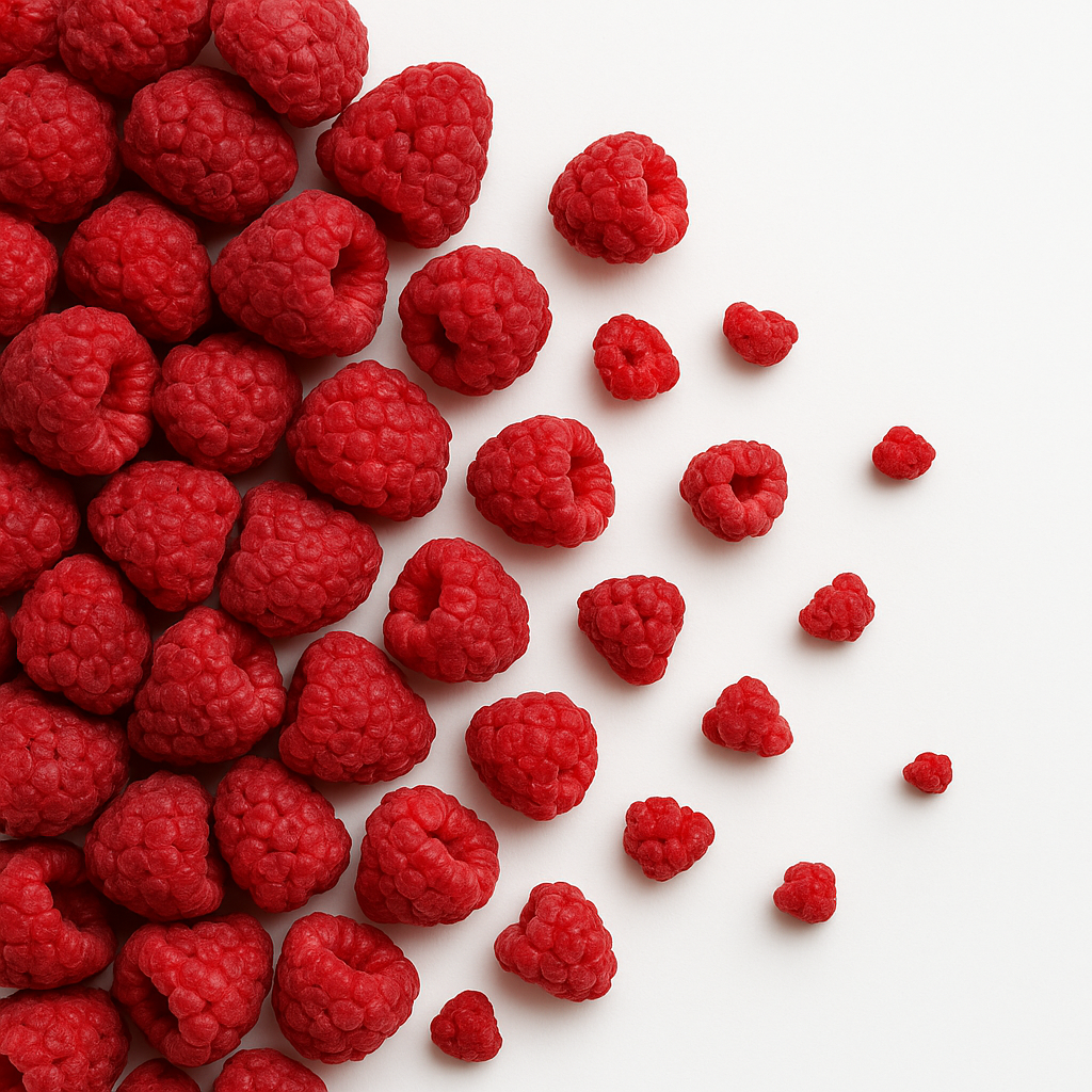 Nahaufnahme roter Himbeeren auf weißem Hintergrund