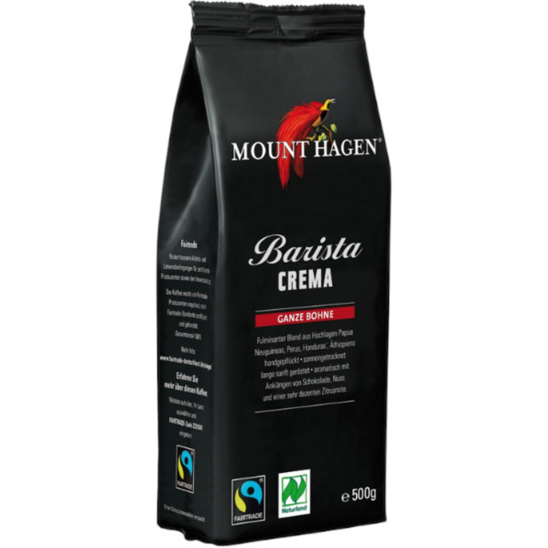 Kaffe Barista Crema hele bønner økologisk Naturland Fairtrade Mount Hagen 6x500g