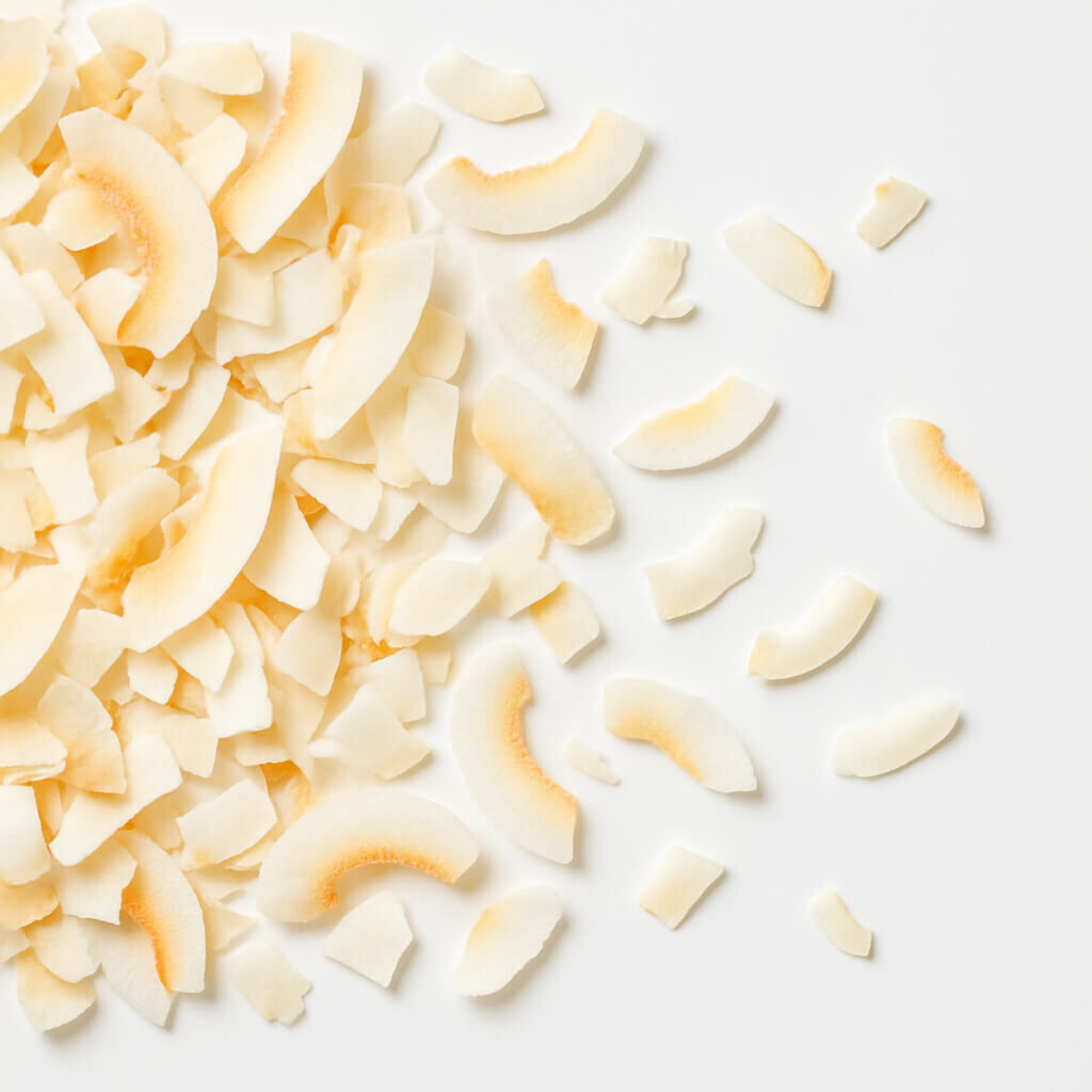 Close-up of toasted coconut flakes