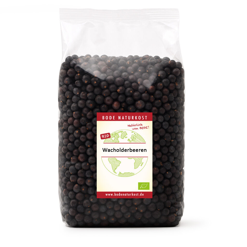 Bag of organic juniper berries from Bode Naturkost.