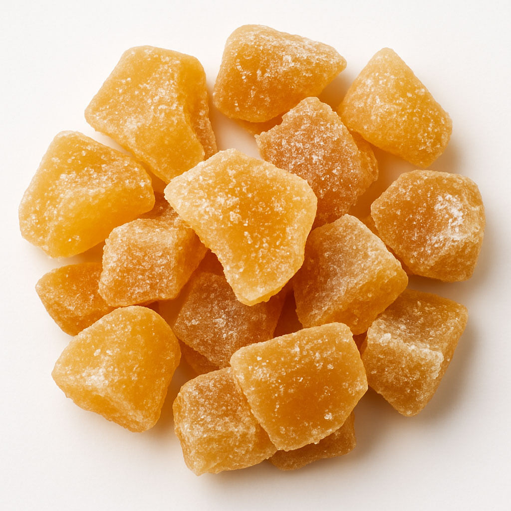 Close-up of crystallised ginger chunks