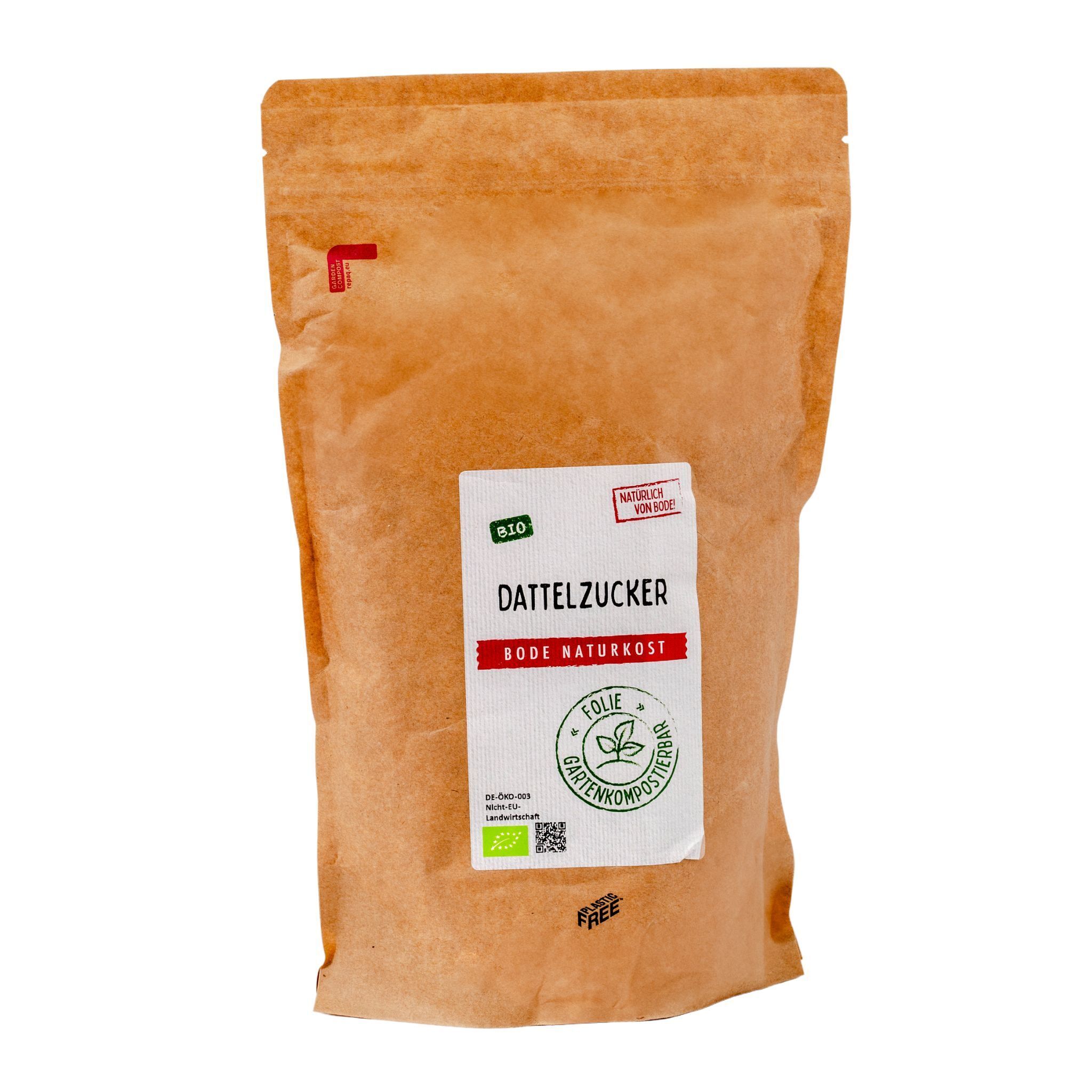 Organic date sugar in compostable bag 6x800g