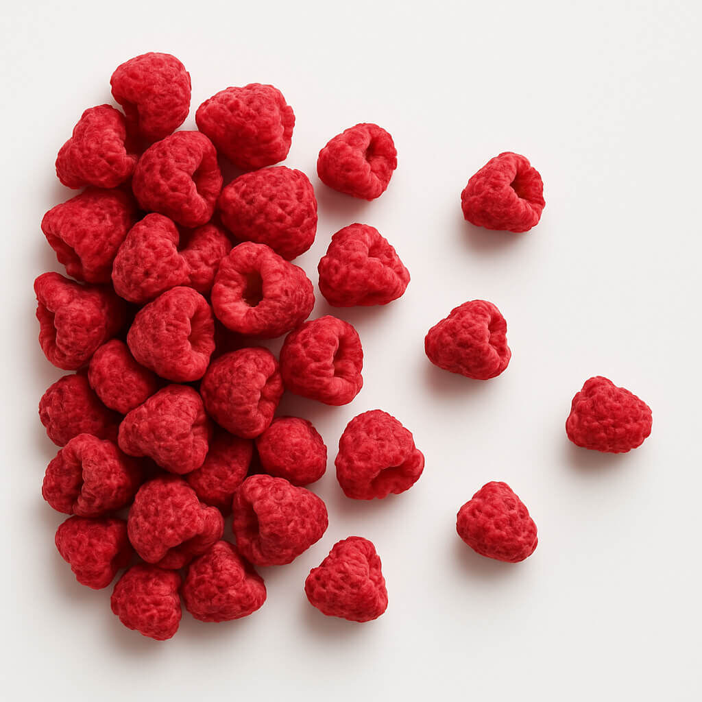 Close-up of raspberries on white background