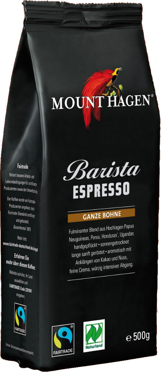Barista Bio Organic Fairtrade Mount Hagen Espresso Beans 6x500g