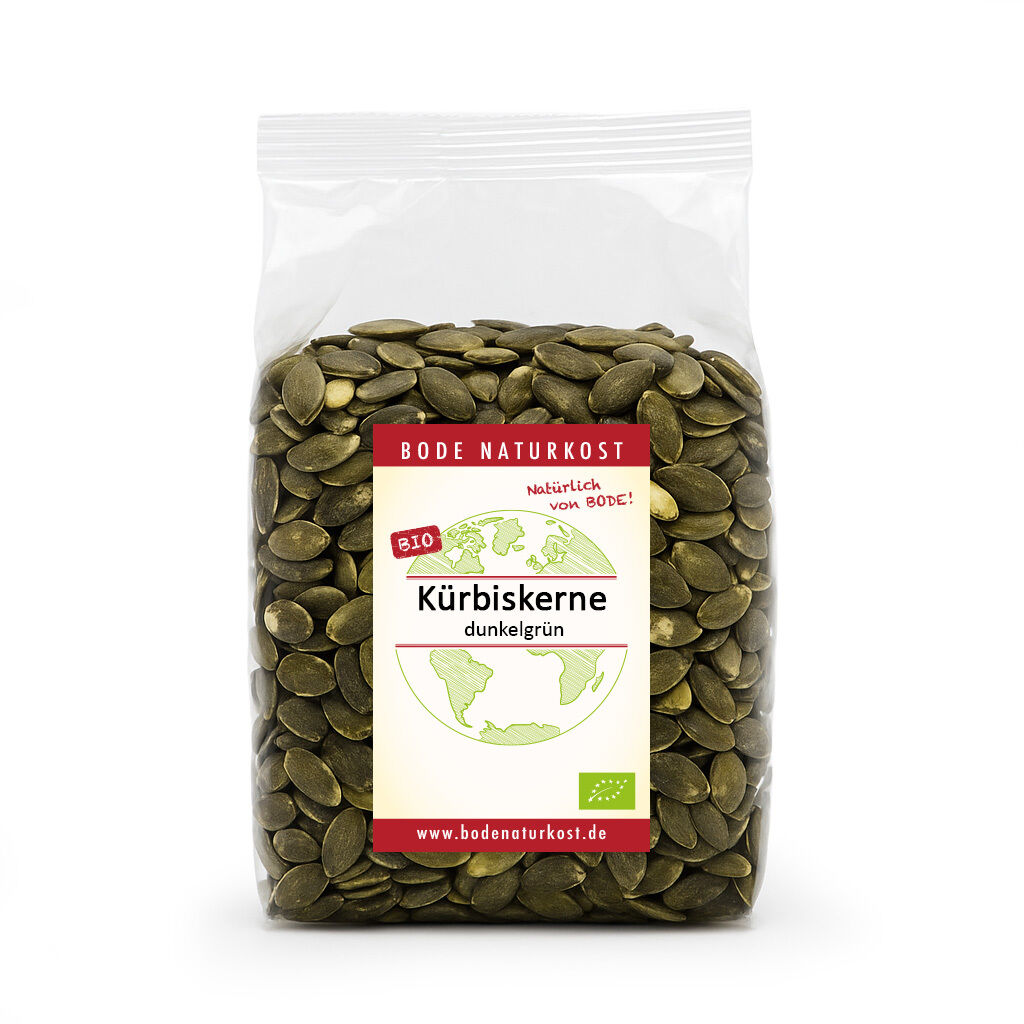 Packet of organic dark green pumpkin seeds
