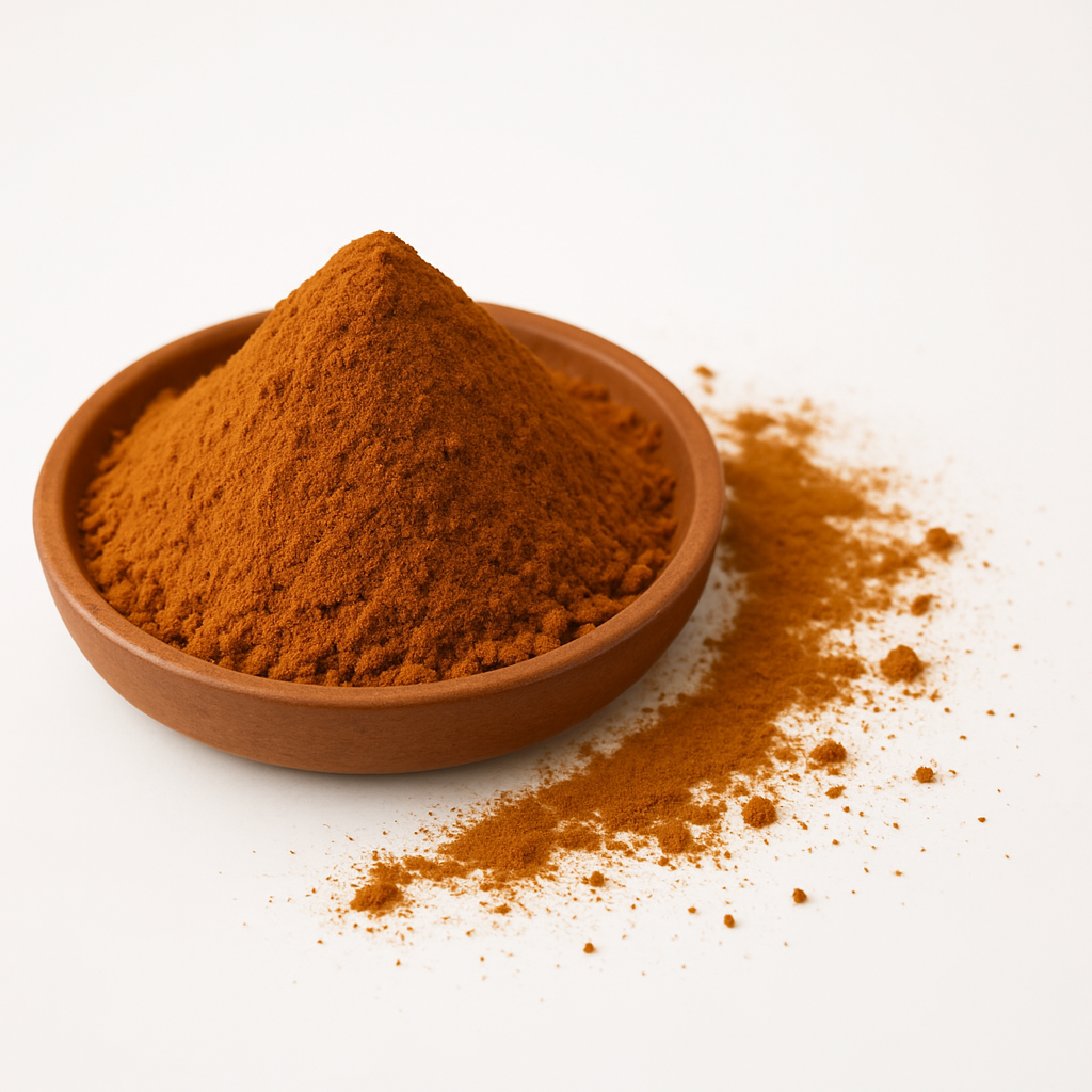 Aromatisches Stollengewürz in einer Holzschale auf weißer Oberfläche